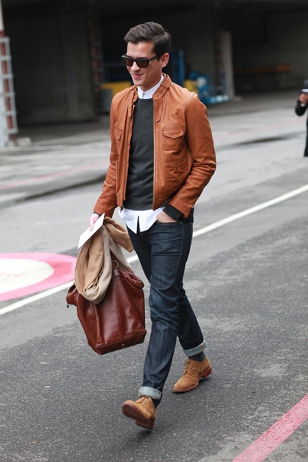men's light brown leather jacket